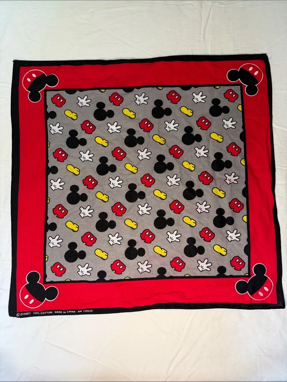 Disney Red Black Gray Yellow Mickey Pattern Bandana